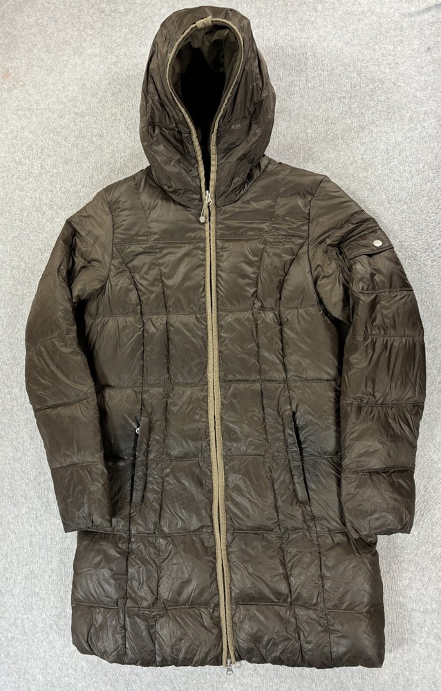 Eddie Bauer Womens Small Brown Green Premium Goose Down Quilted Coat