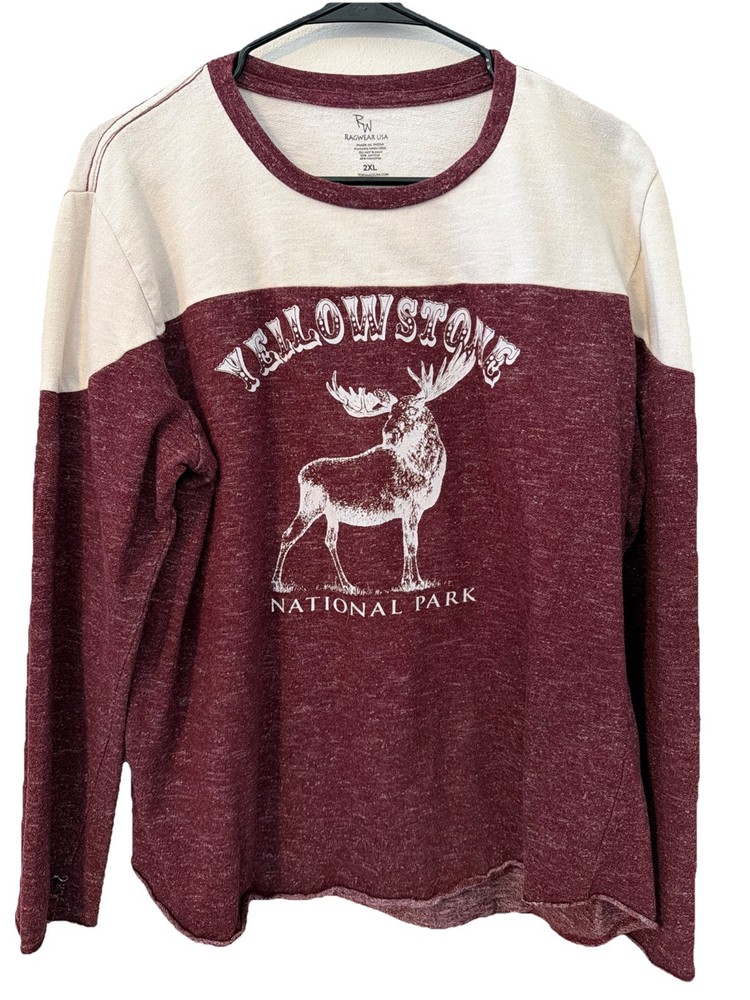 Yellowstone National Park Shirt Men's 2XL Ragwear USA Maroon Moose Graphic Tee