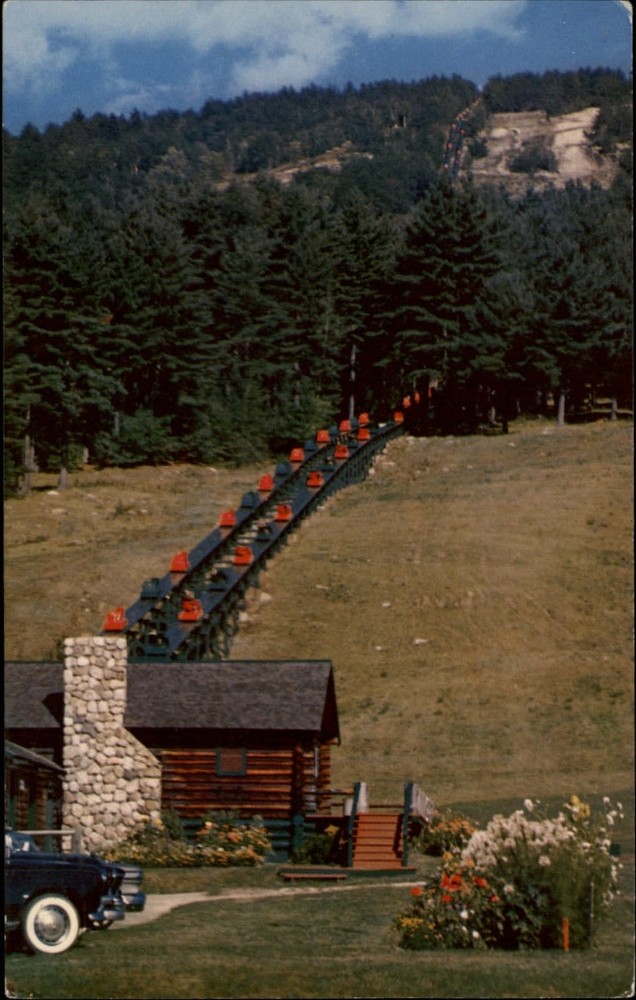 North Conway New Hampshire Mt Cranmore Skimobile log cabin vintage postcard
