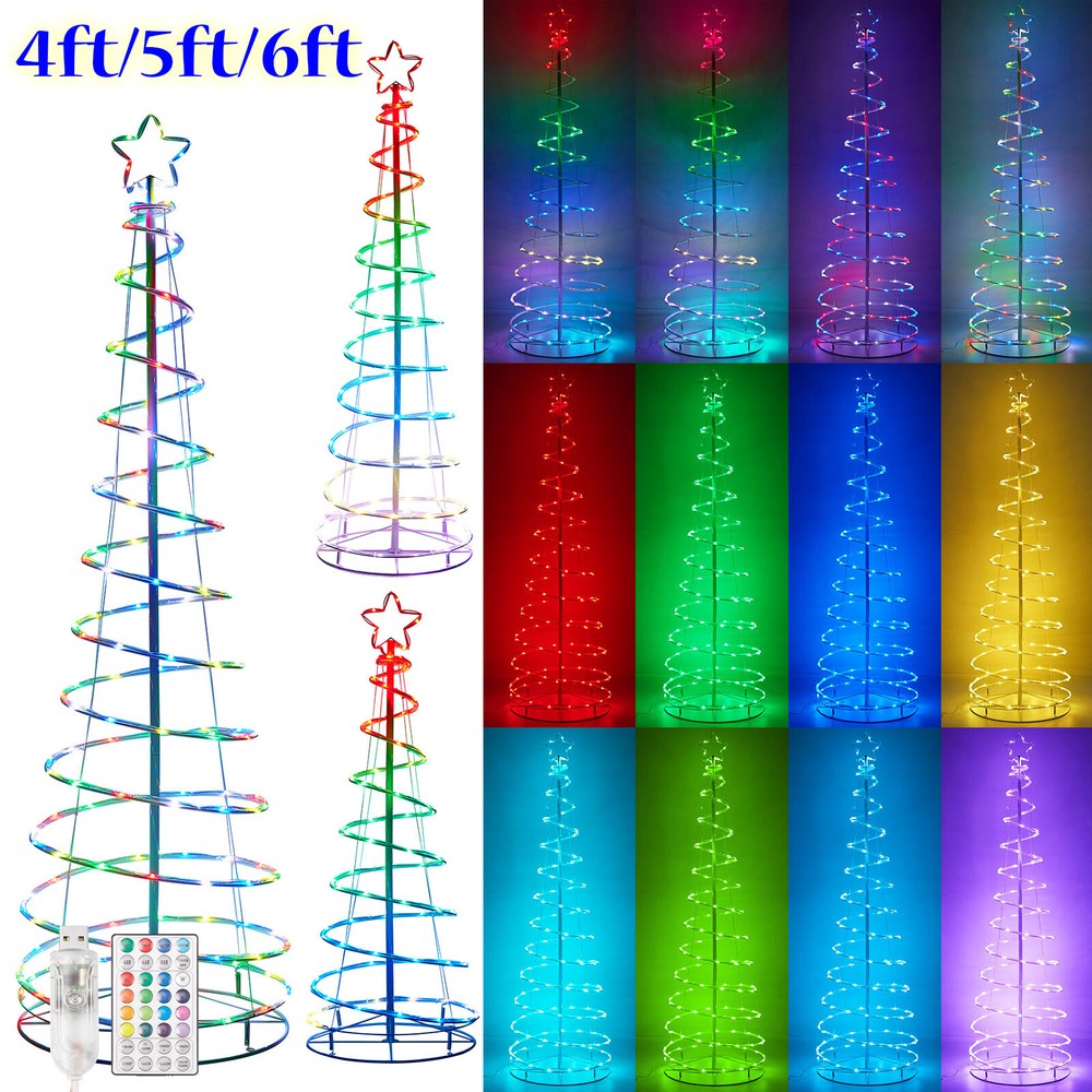 16 Color LED Spiral Christmas Tree Garden Party Decor 8 Function with Remote USB
