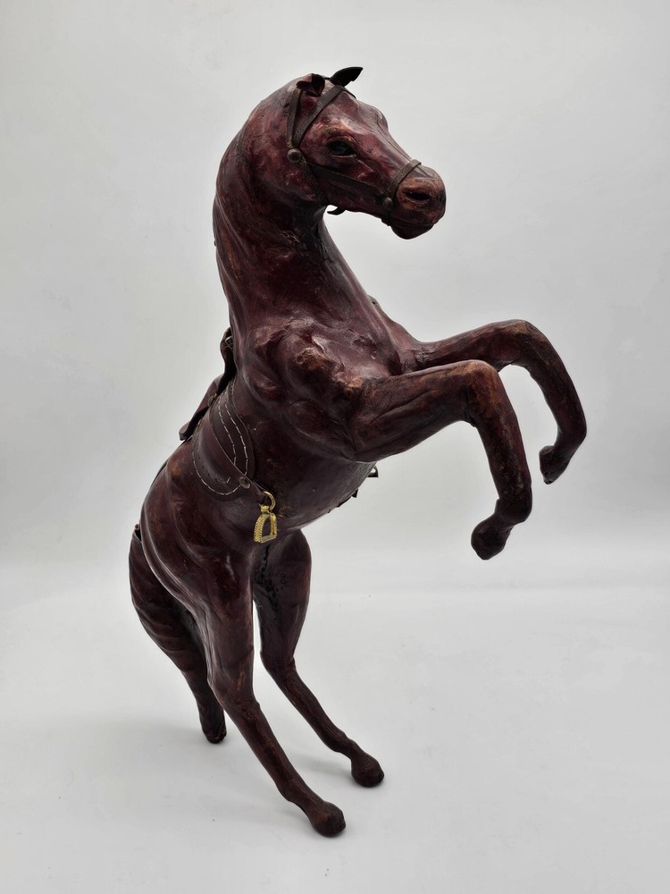 Vintage Leather Wrapped Realistic Standing Horse Art Sculpture Statue 10