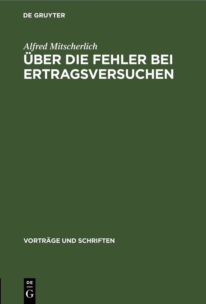 Alfred Mitscherlich Über Die Fehler Bei Ertragsversuchen (Hardback)