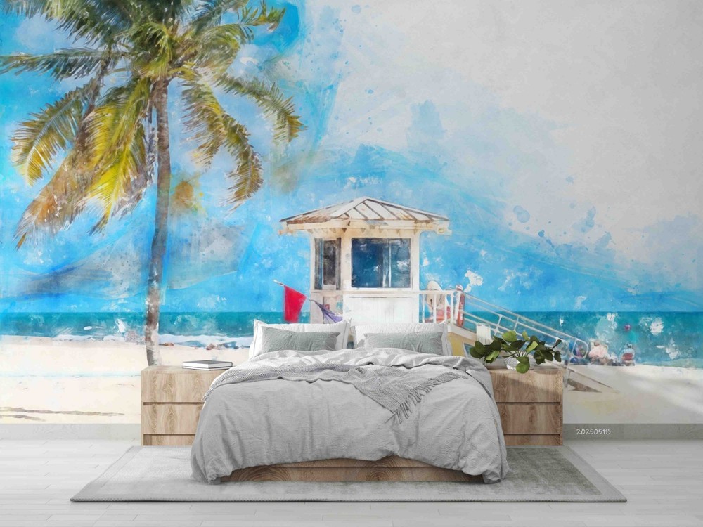 3D Tropical Landscape Watercolor Wall Murals Wallpaper Murals Wall Sticker 8
