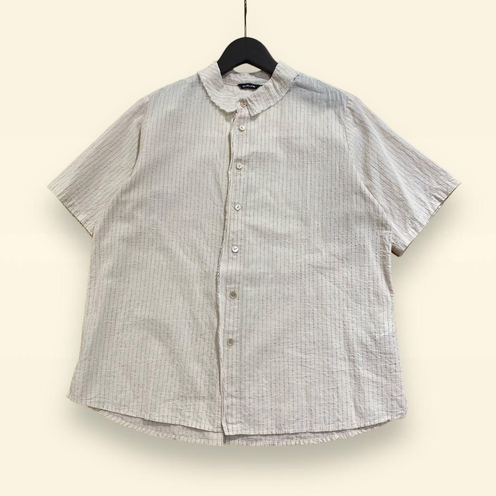 Pas de Calais Cotton Linen Striped Blouse Cutoff Collar Size 36 New