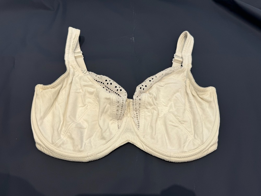 Shapely Figures Bra Underwired Nonpadded Cotton Mix Lace Trim Bra Size 36G White