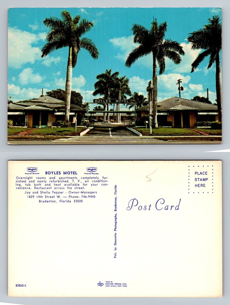 Bradenton, FL-Florida, Boyles Motel Palm Trees Street View Vintage Postcard