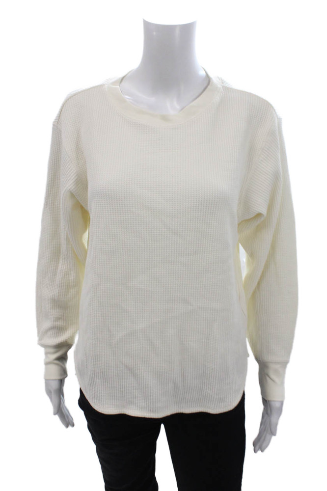 Uniqlo Womens Cotton Waffle Knit Long Sleeve Crew Neck Top White Size XSFree Shipping in US $100+ Orders | $6.95 Orders Below
