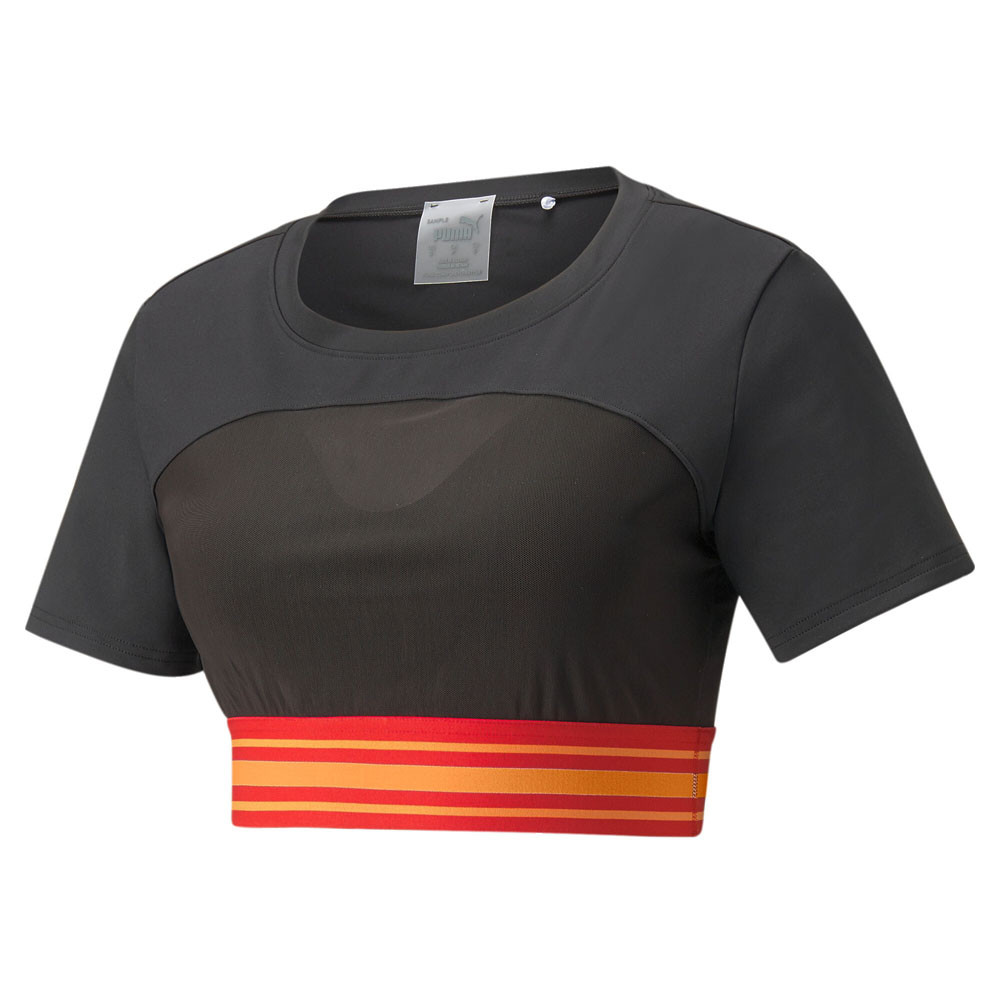 PUMA Ora Mesh Womens Black Basketball Cropped Short Sleeve Top