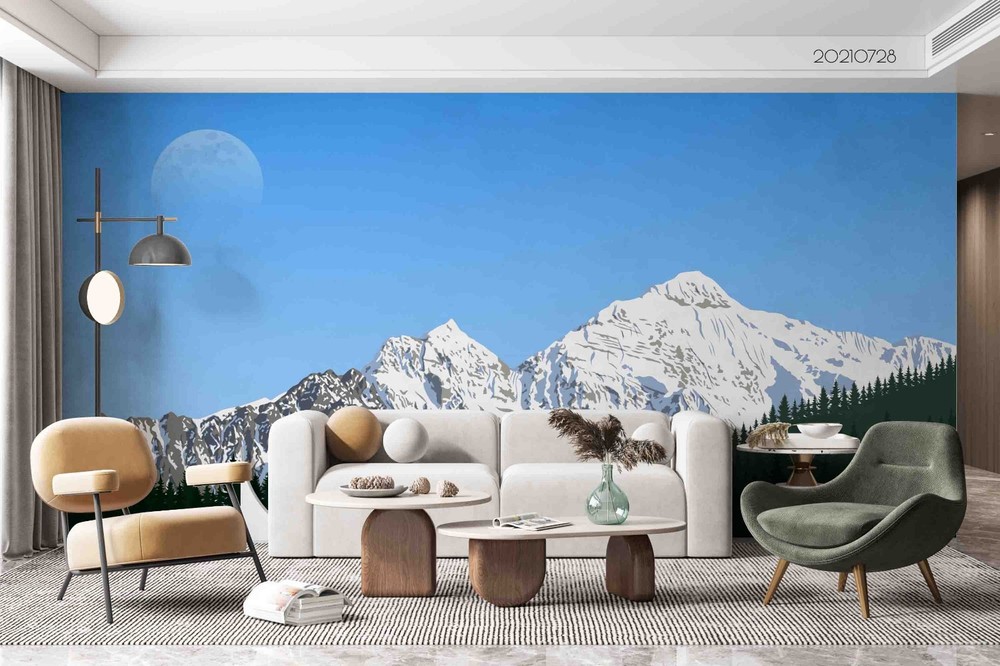 3D Mountain Pine Forest Moon Landscape Wall Murals Wallpaper Murals Wall Sticker