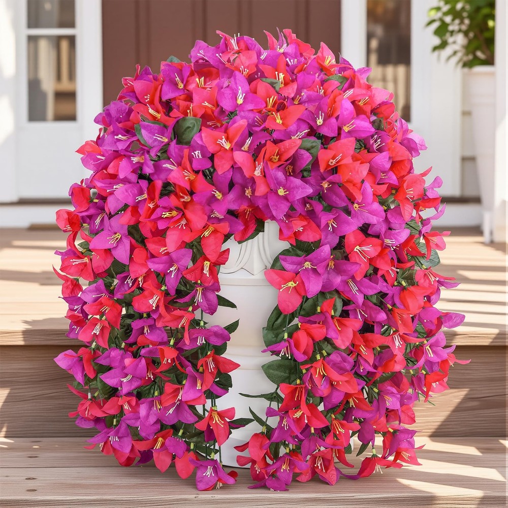 Artificial Hanging Bougainvillea Flowers for Outdoors, 2 PCS Realistic UV Res...