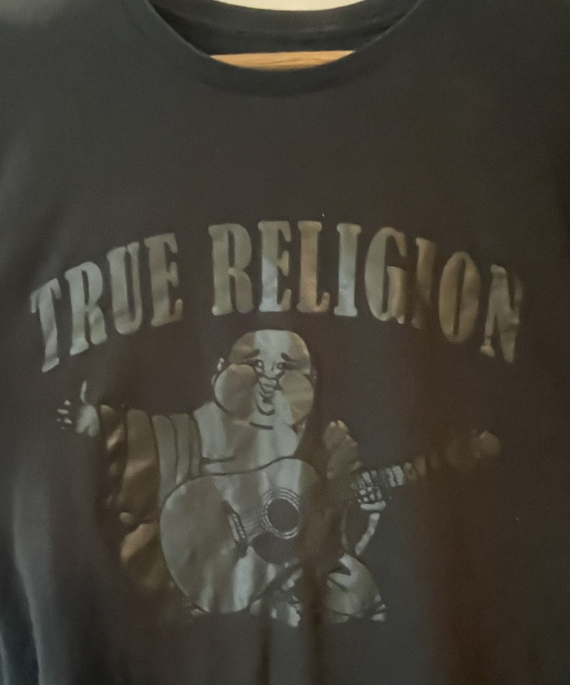 True Religion Shirt Men's XL Buddha All Black Guitar Graphic World Tour Tee