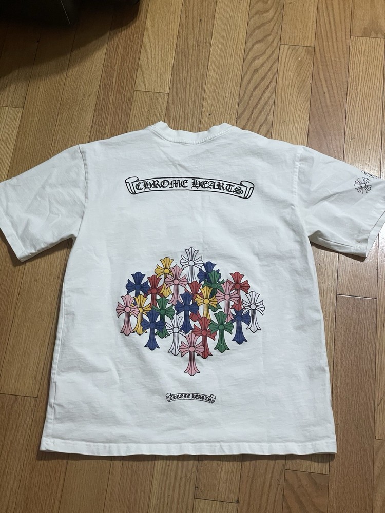 Chrome Hearts Multicolor Cross Graphic White Cotton Pocket T-Shirt Size M