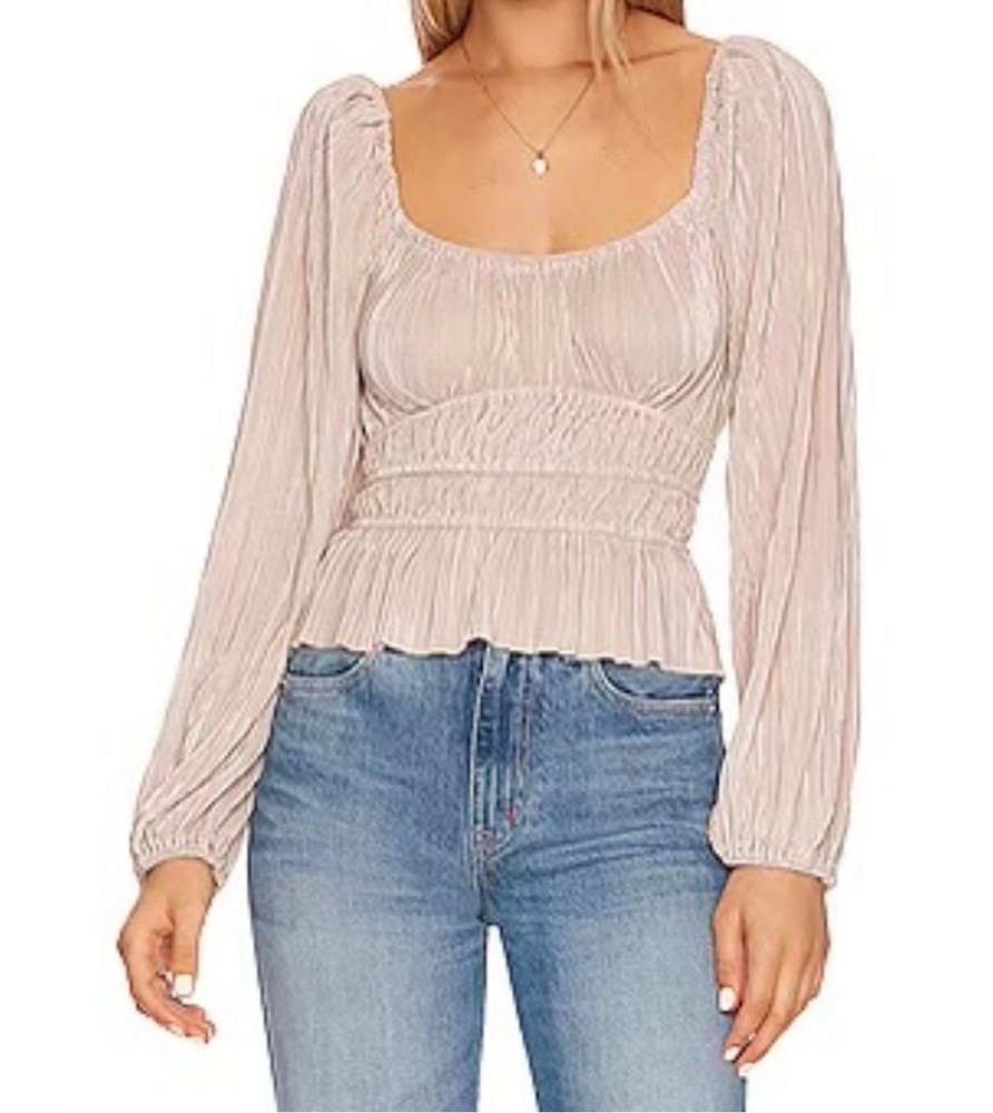Revolve ASTR The Label Ziva Top Size Medium Pearl Pleated Balloon Sleeve $88