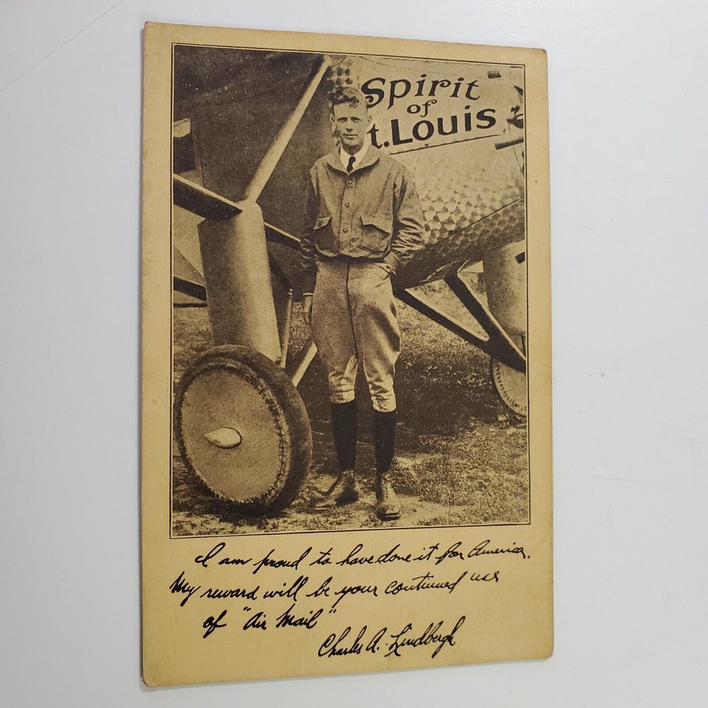 Late 1920's Sample Sepia Postcard Spirit of St. Louis by Charles A. Lindbergh NR