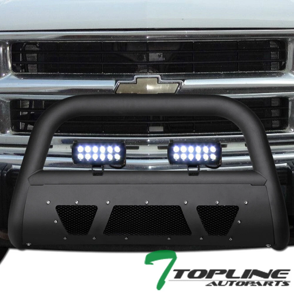Topline for 88 Chevy/gmc C10 C/k Matte BLK Studded Mesh Bull Guard 36w LED Bars