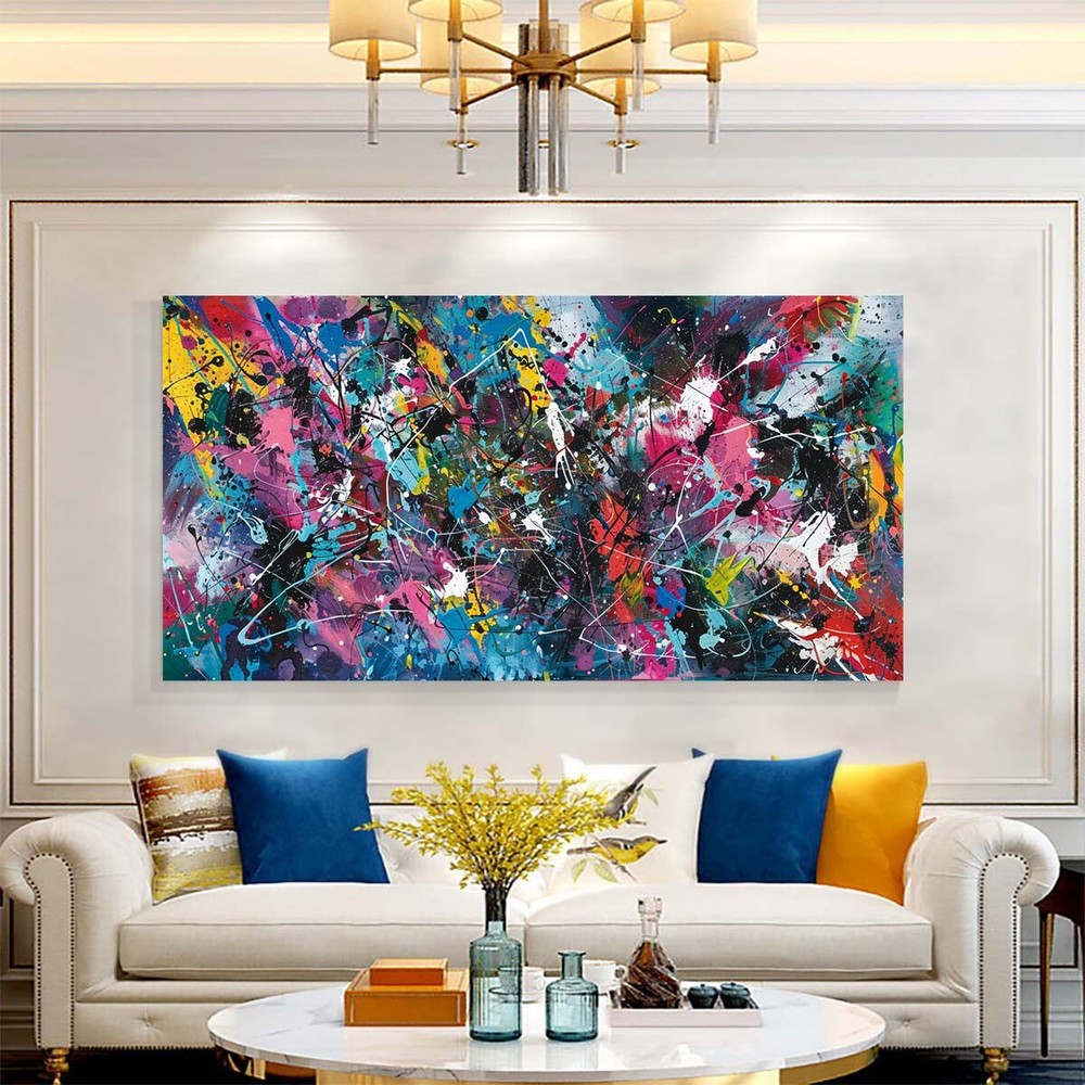 hand painted abstract canvas wall art for living room modern navy blue