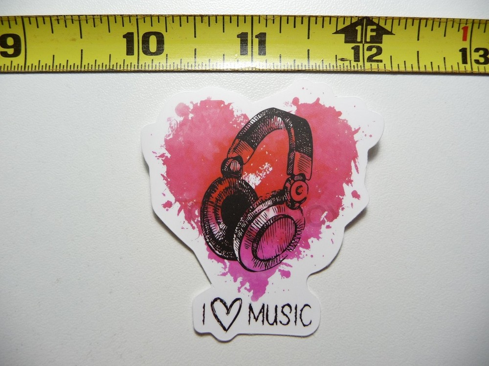 Watercolor Heart Headphones Music Sticker Decal for Bands Musicians