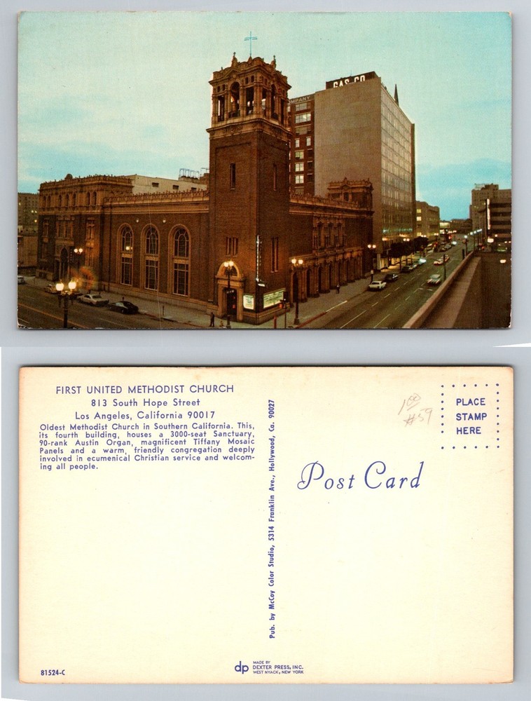 Los Angeles CA-California, First Methodist Church Hope St Vintage Postcard