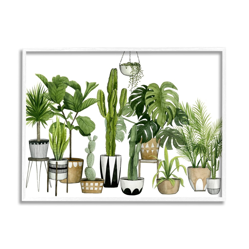 Boho Plant Scene with Cacti and Succulents in Geometric Pots Watercolor Frame...