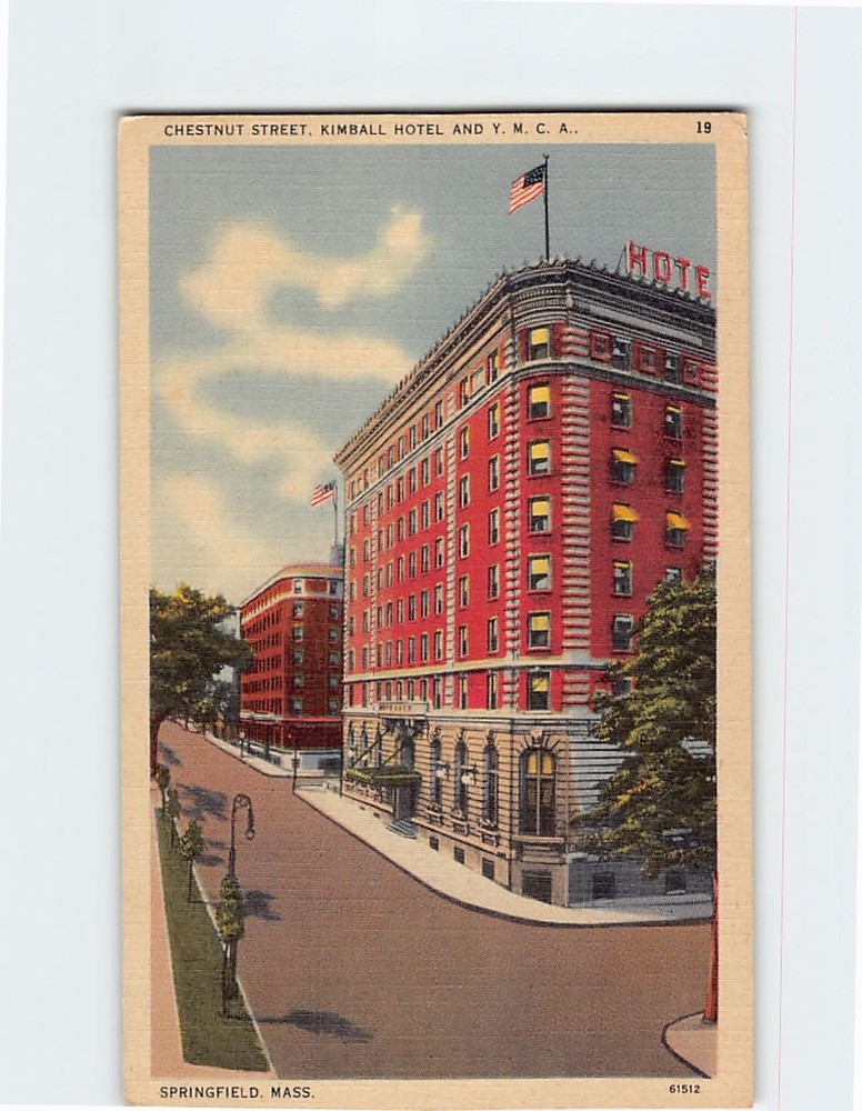 Postcard Chestnut Street Kimball Hotel & YMCA Springfield Massachusetts USA