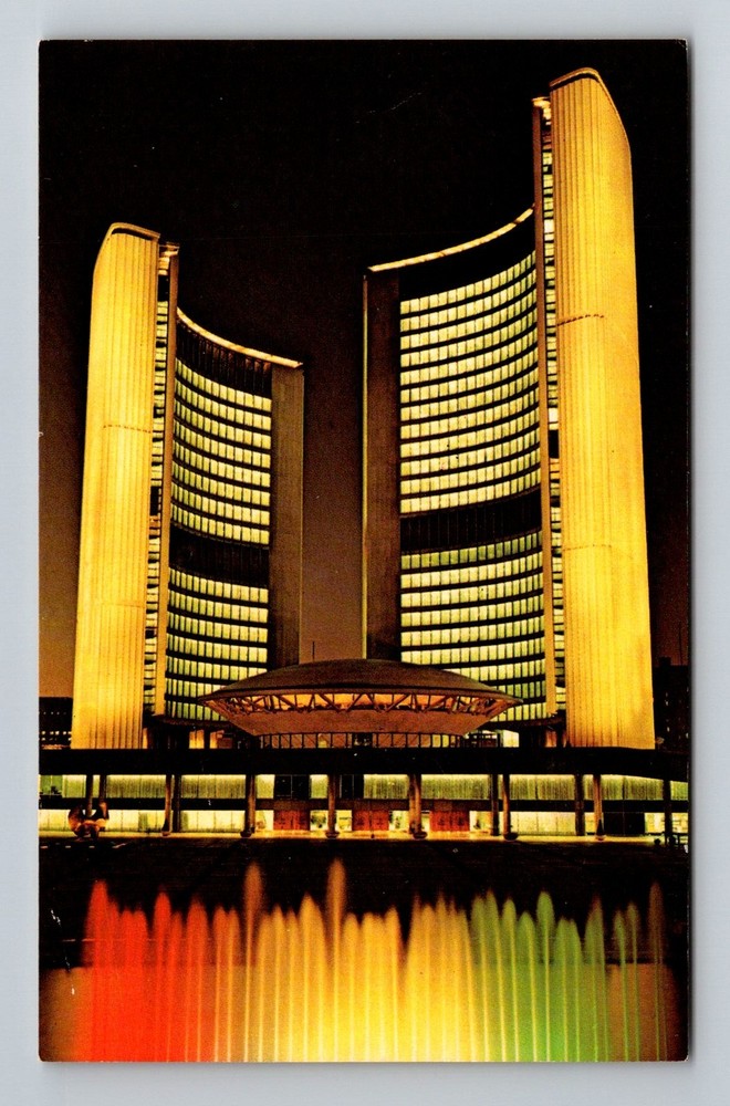 Canada- Toronto Ontario City Hall Illuminated Fountain Old Vintage Postcard