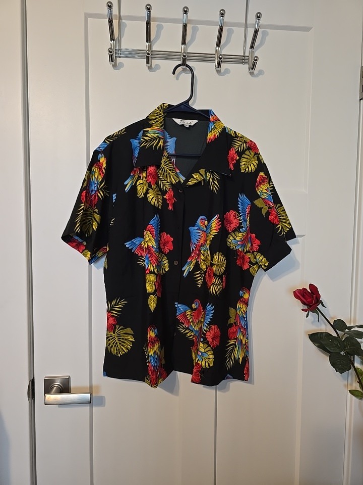 Alvish Plus 2XL Parrot Hibiscus Tropical Hawaiian Shirt Short Sleeve Vibrant Top