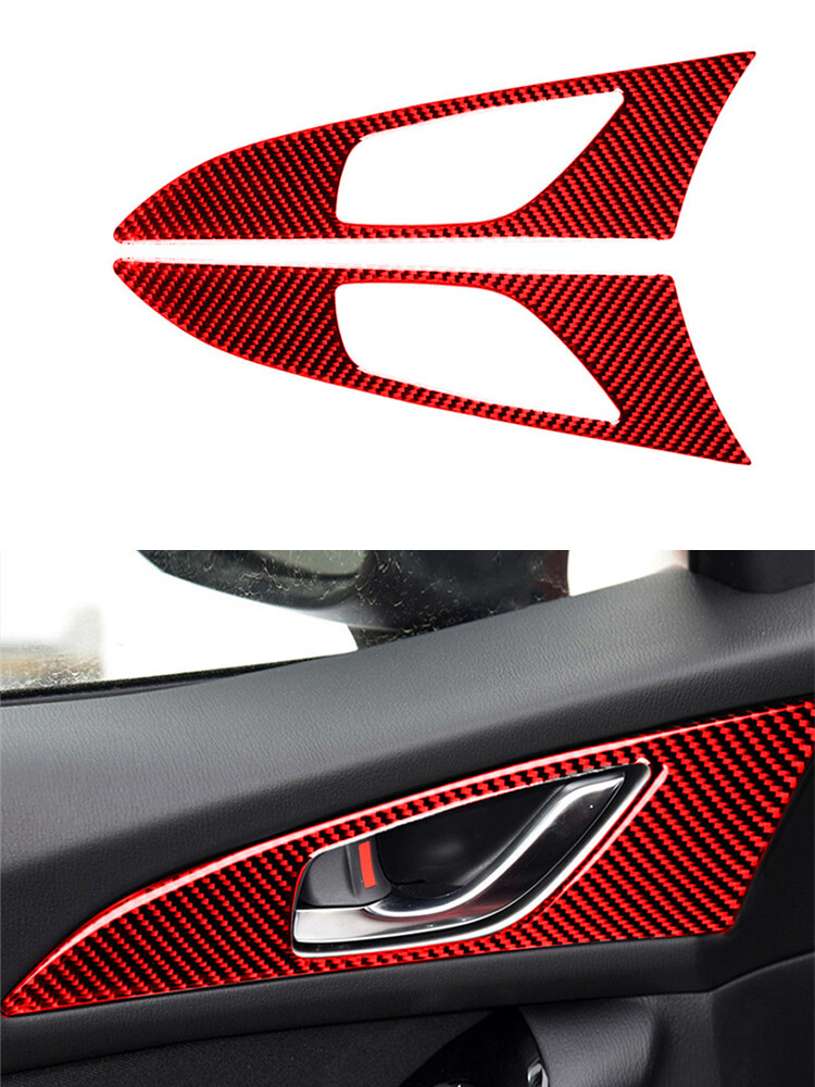 Inside Door Handle Frame Panel Trim Carbon Fiber For MAZDA 3 Axela2014 17-18 Red