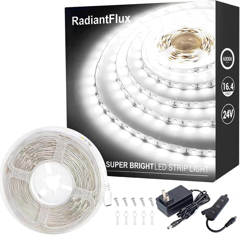 Bright White LED Strip Lights Dimmable 16.4Ft 300 LEDs Super Bright