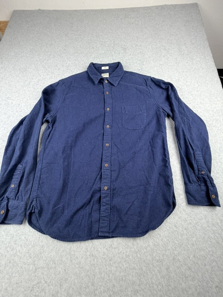 J.Crew Slim L Navy Blue Mens Flannel Long Sleeve Button Up Shirt Cotton