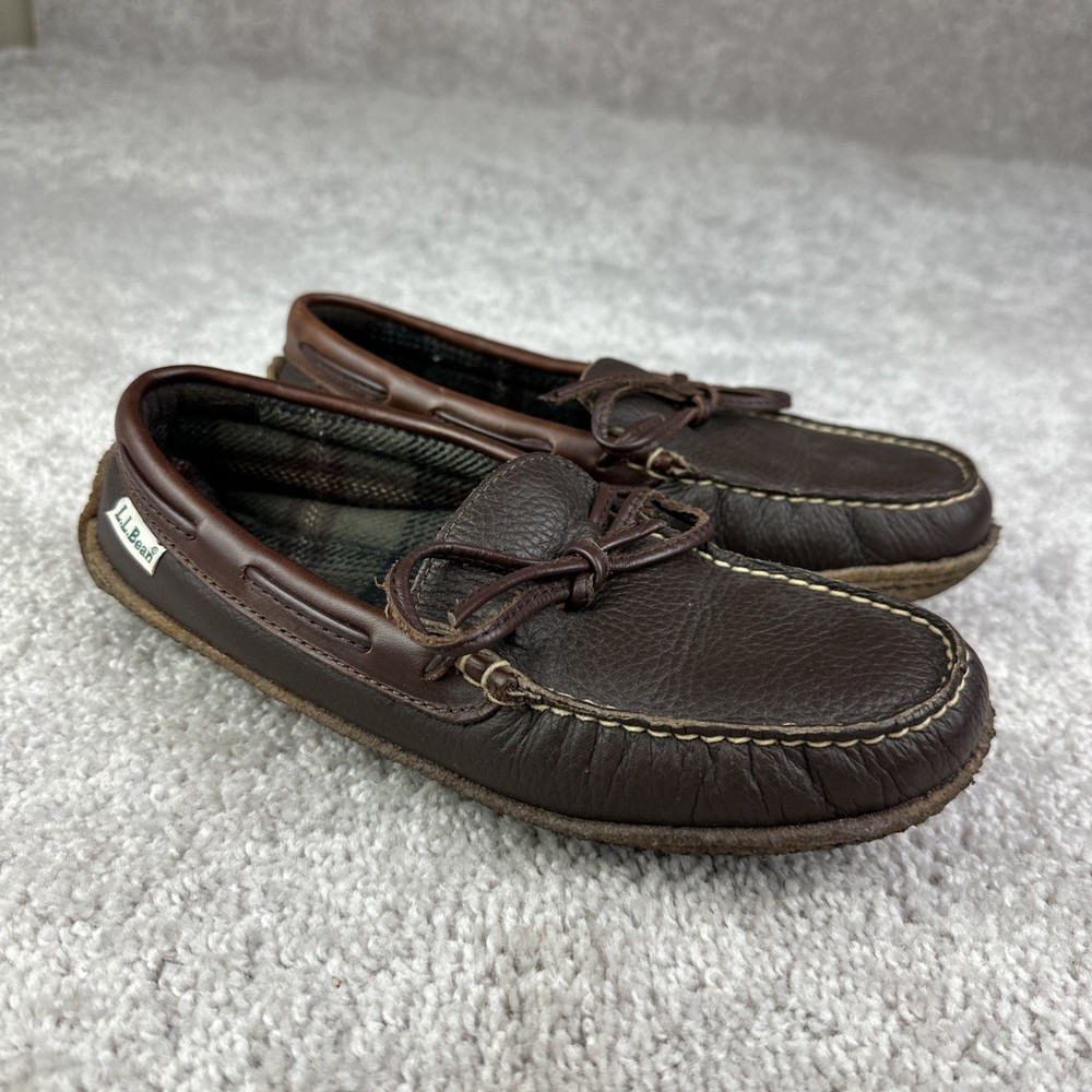 LL Bean Slipper Womens 6 M Moccasins Loafers Driving Brown Leather Slip On