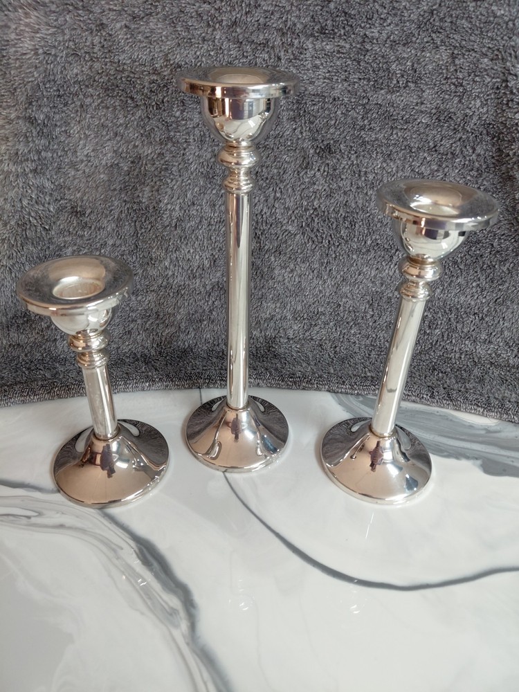 Godinger Silver Plated Art Taper Candle Holders Set of 3 Graduated Heights B 5