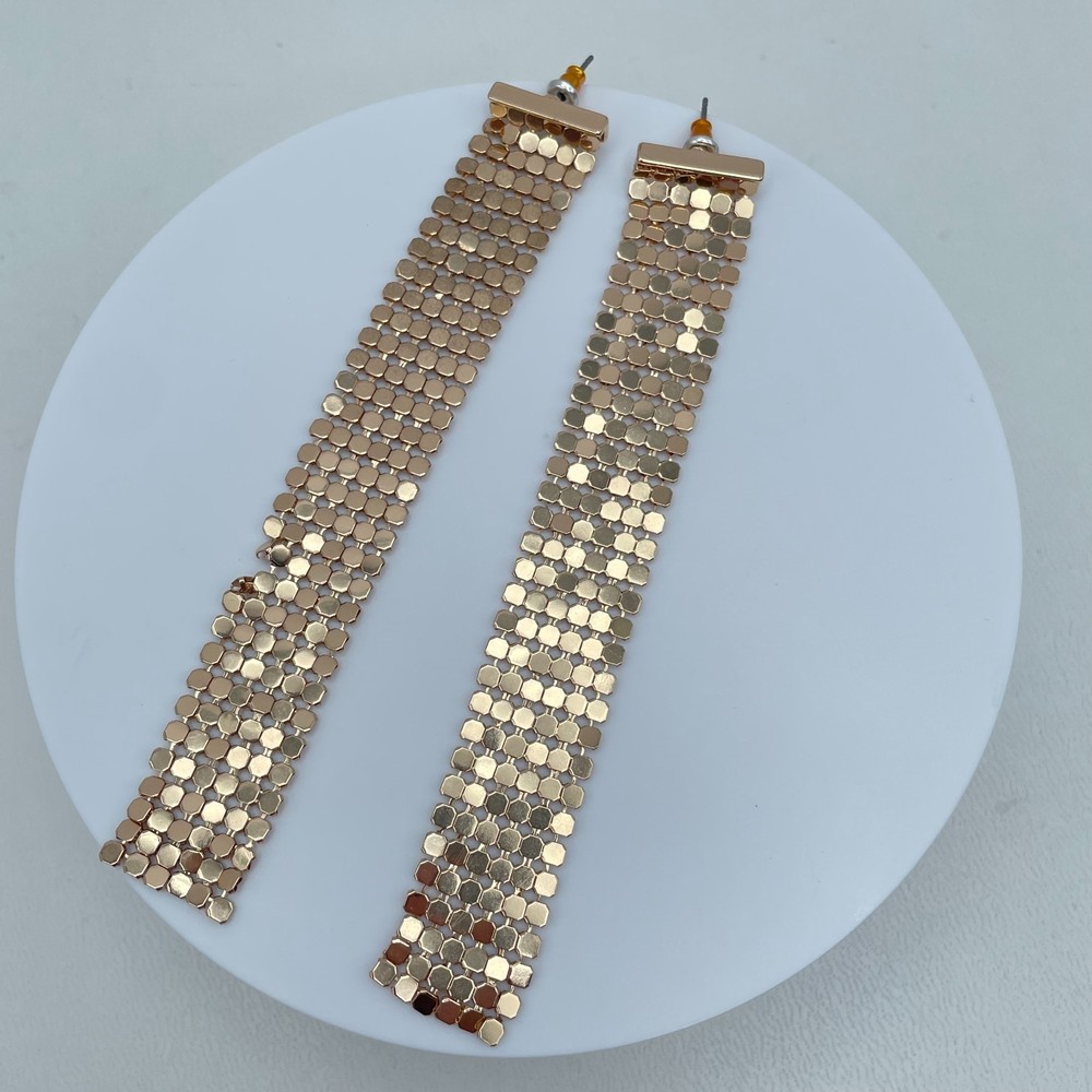 Vintage Y2K Mesh Gold Tone Dangle Stud Earrings Statement Women's Jewelry