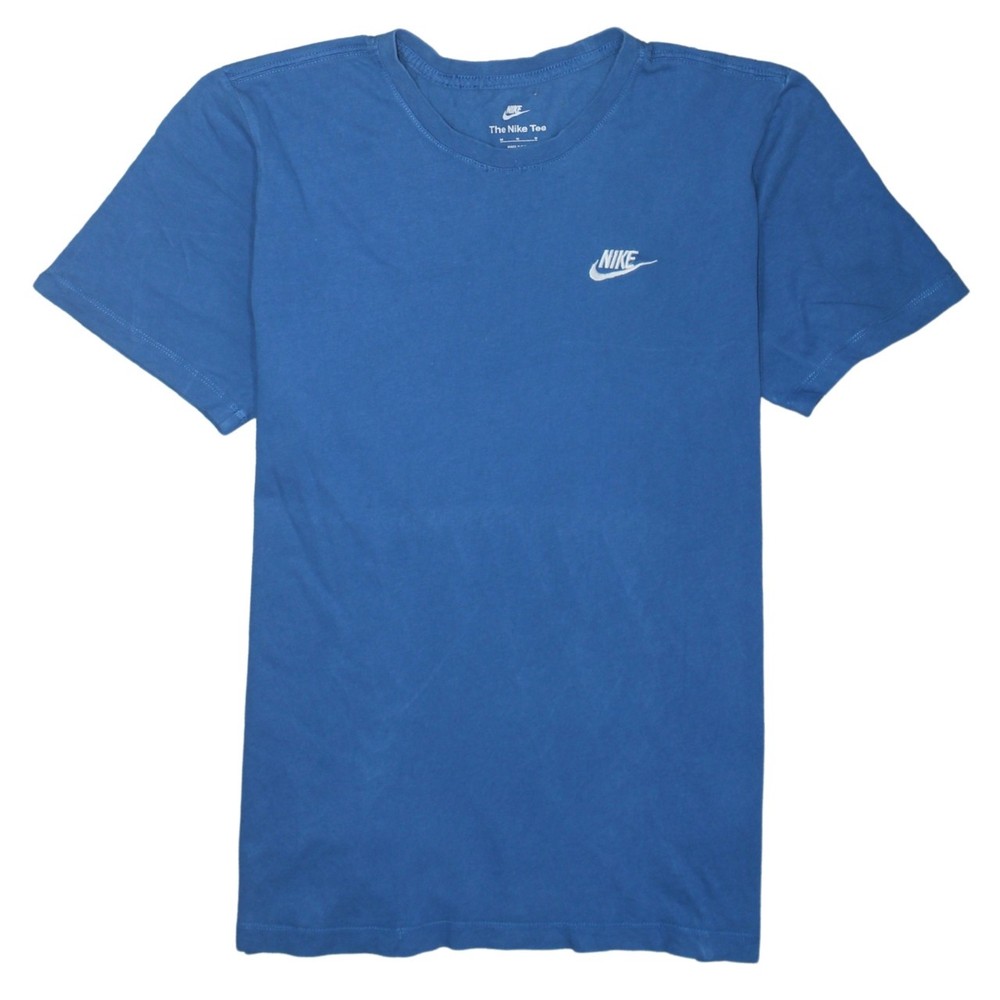 Nike Mens T Shirt Blue Cotton Dri Fit Embroidered Swoosh Logo Crew Neck Tee M