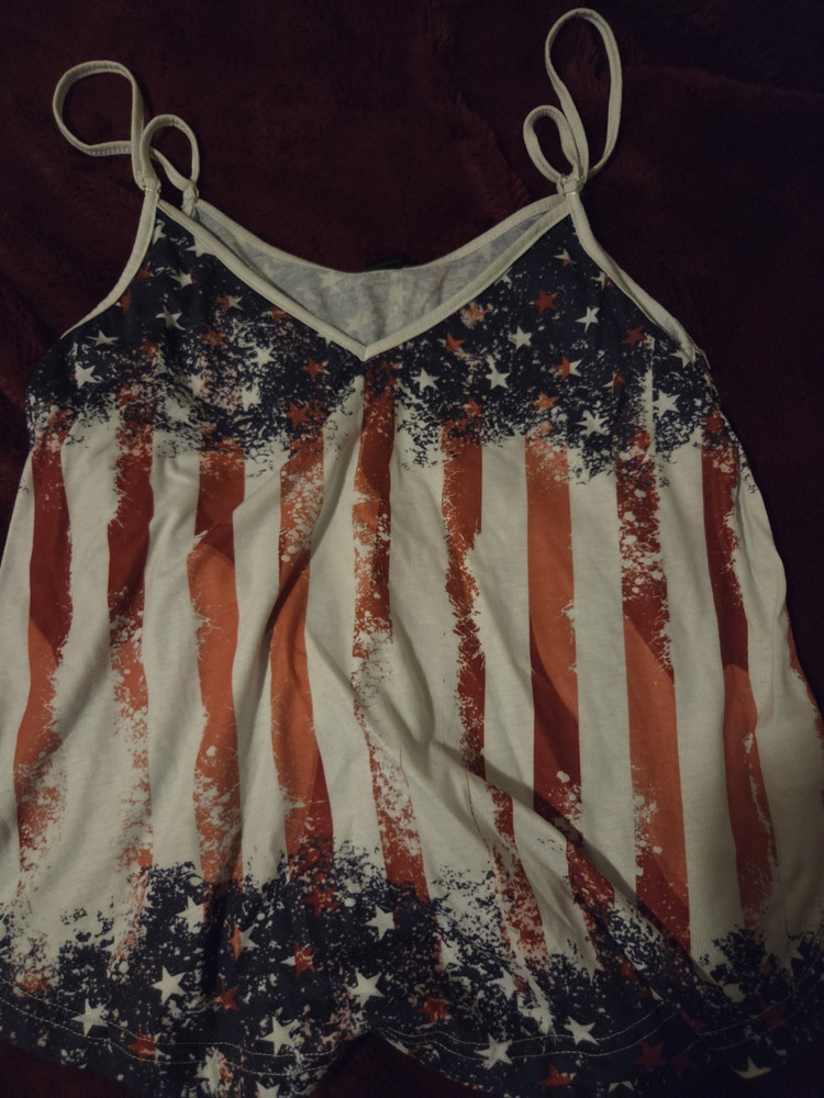 Women's Sleeveless Spaghetti Strap Tank Top Red White Blue Stars Stripes Size S