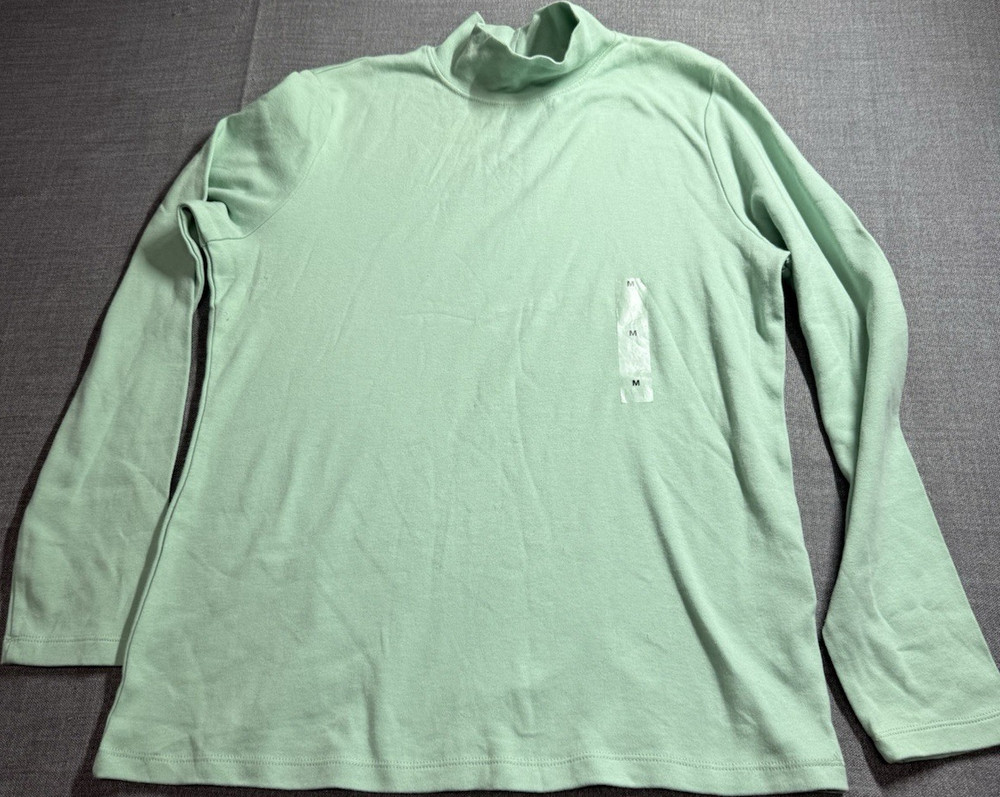 Karen Scott Green Knit Pullover Top Mock Neck Long Sleeve Solid Size M