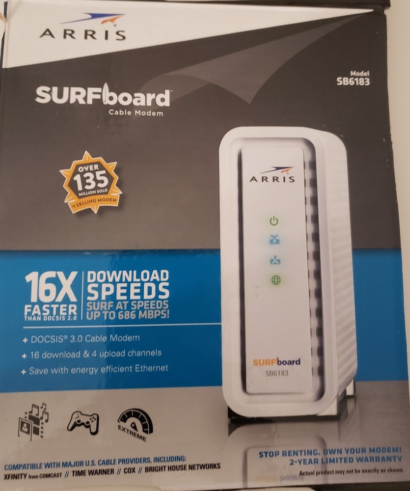 ARRIS Surfboard SB6183 DOCSIS 3.0 White Cable Modem Untested
