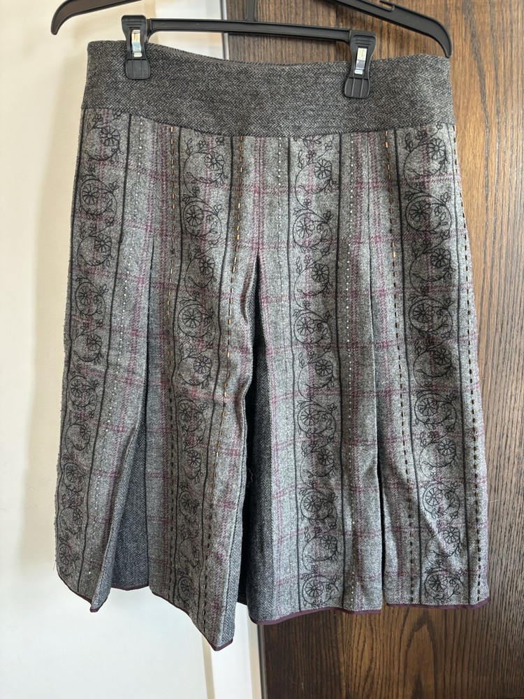 Ann Taylor LOFT Size 6 Grey Wool Rayon Tweed Beaded Pleated A-Line Skirt Lined