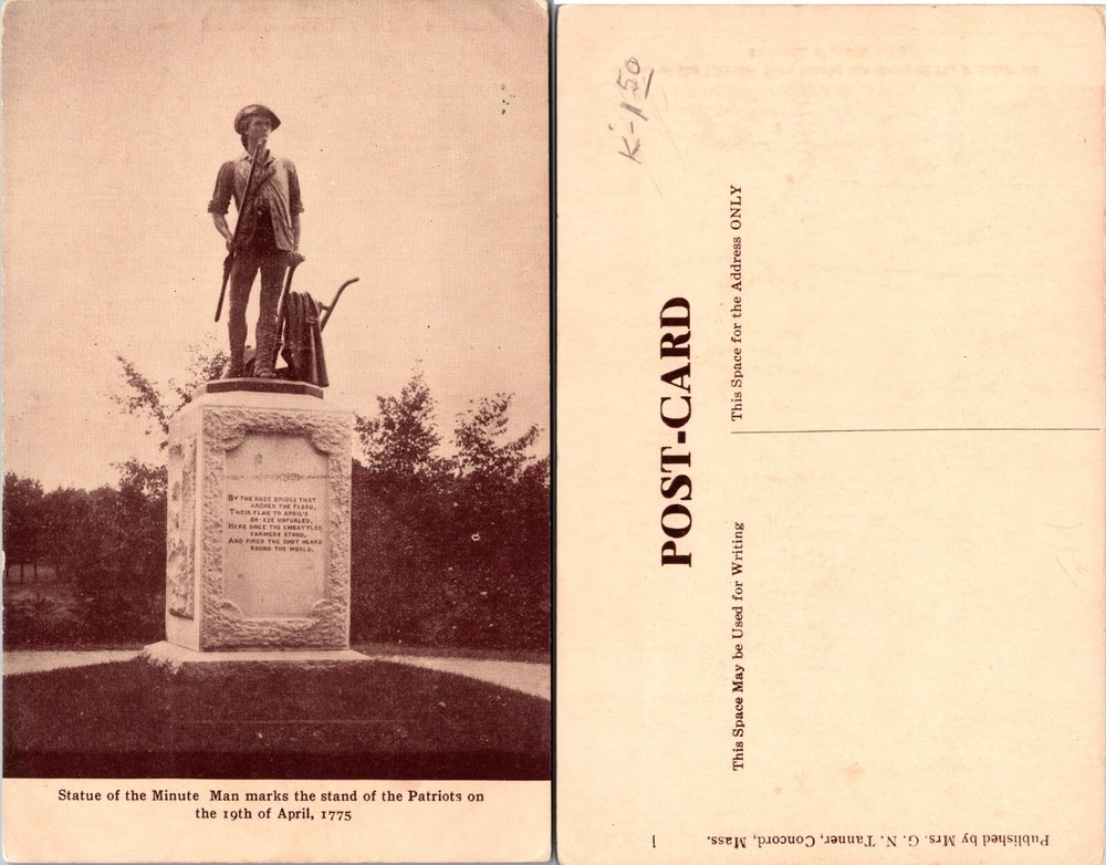 Minute Man Statue Concord Massachusetts MA Postcard