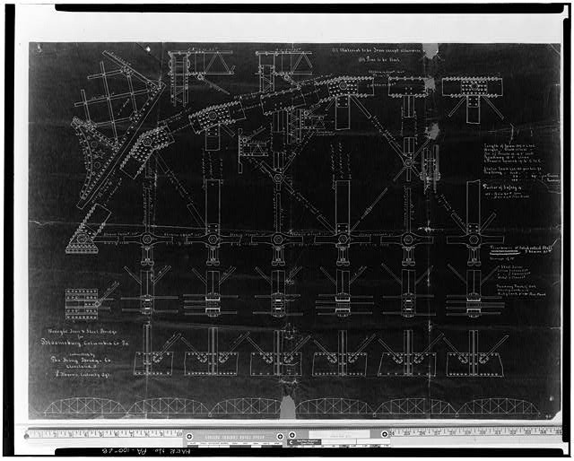 28. TRUSS MEMBER DETAILS AND ELEVATION OF BRIDGE - East Bloomsburg Bridge,