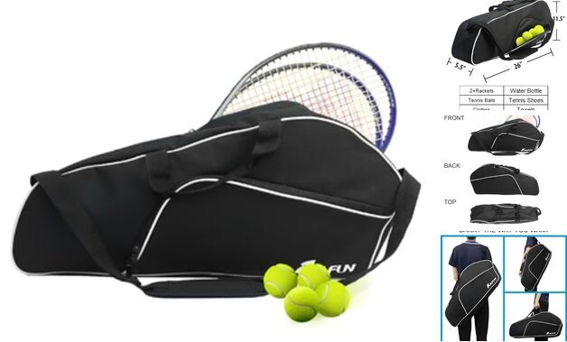 Lightweight Tennis & Badminton Bag with Shoe Compartment in Black & White