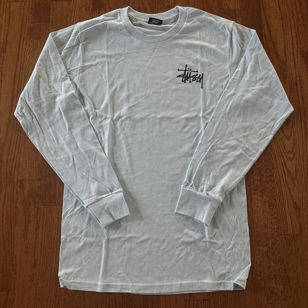 Stussy Basic Logo Pigment Dyed Long Sleeve Tee - Baby Blue - Size Small NEW