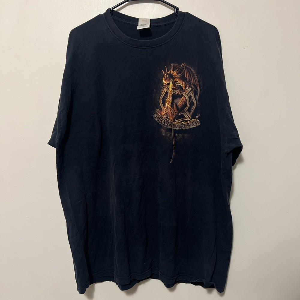 Fear No Evil Band T Shirt Black Orange Unisex 2 XL dragon Fire Fighter Flame