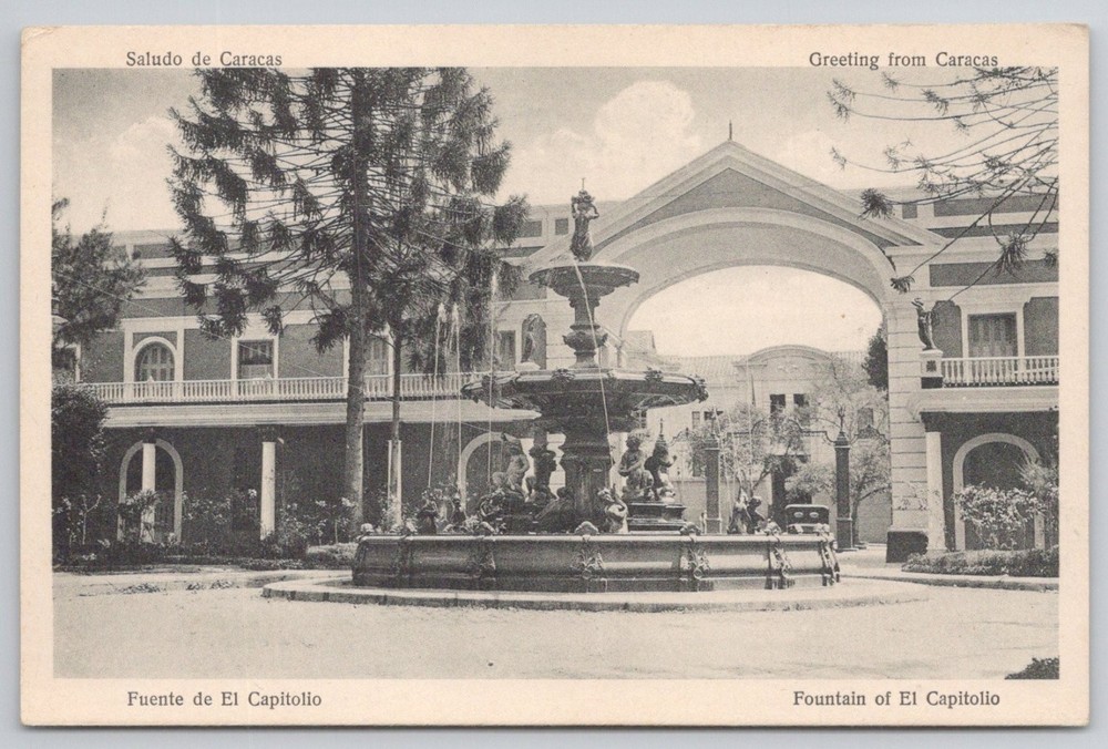 Vintage Caracas Venezuela El Capitolio Fountain Postcard Maury Hermanos