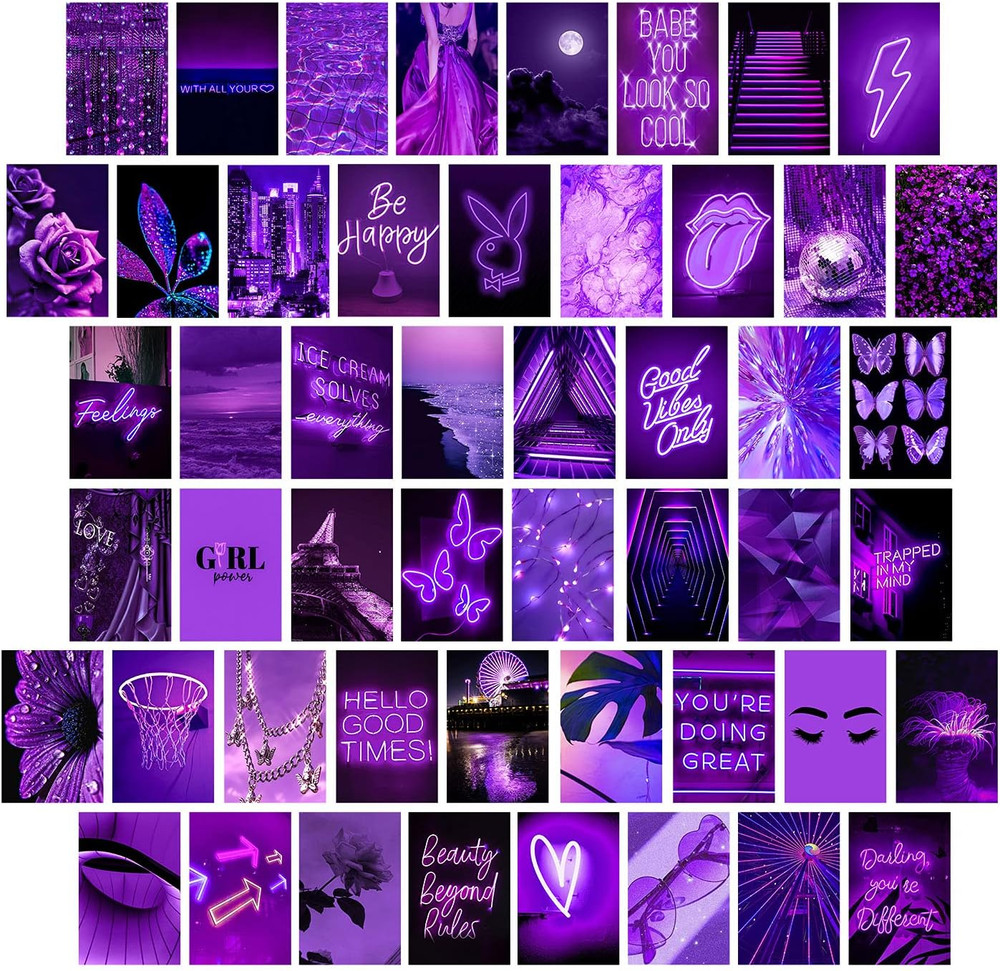 Purple Photo Wall Collage Kit Aesthetic Pictures, Wall Decor for Bedroom, Room D