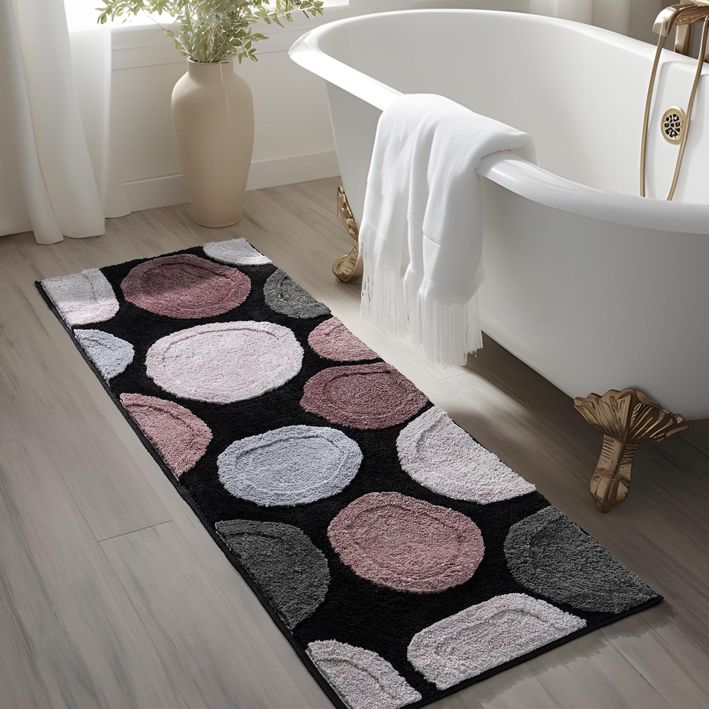 Stone Textured Bathroom Runner Rug – Large Absorbent Cobblestone Boho Bath Mat for a Stylish and Functional Bathroom Upgrade
