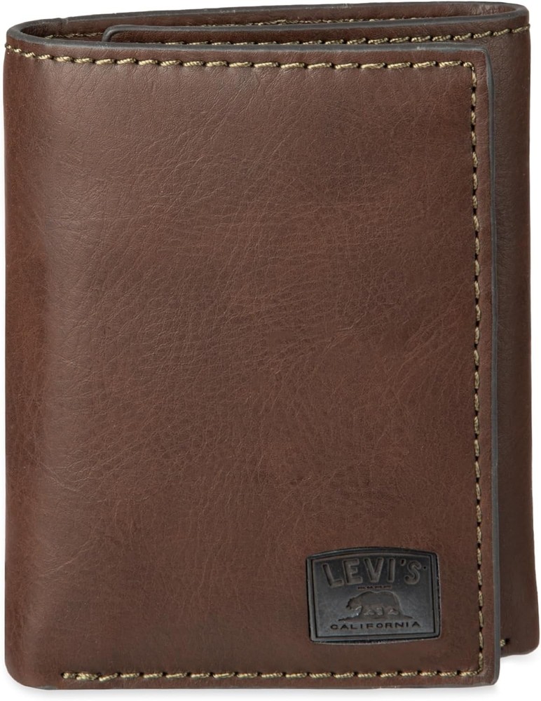 Levi's Men's Trifold Wallet-Sleek and Slim Includes Id One Size, Brown Stitch
