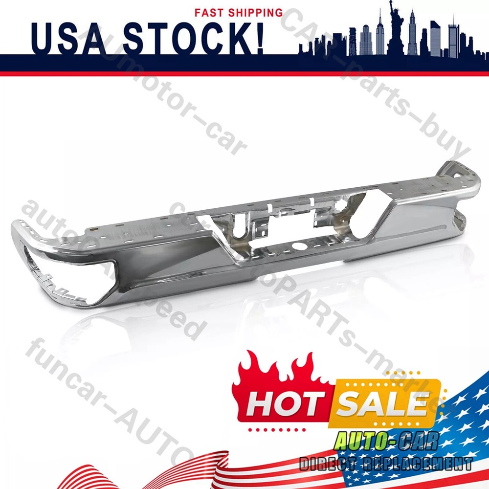 For 2019-2025 Chevy Silverado GMC Sierra Chrome Rear Bumper Face Bar W/o Park