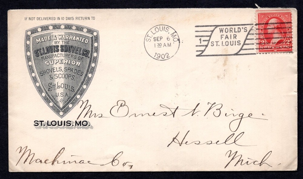 Us 1902 St. Louis, Mo. Advertising The St. Louis Shovel Co. Franked Sc. #251B