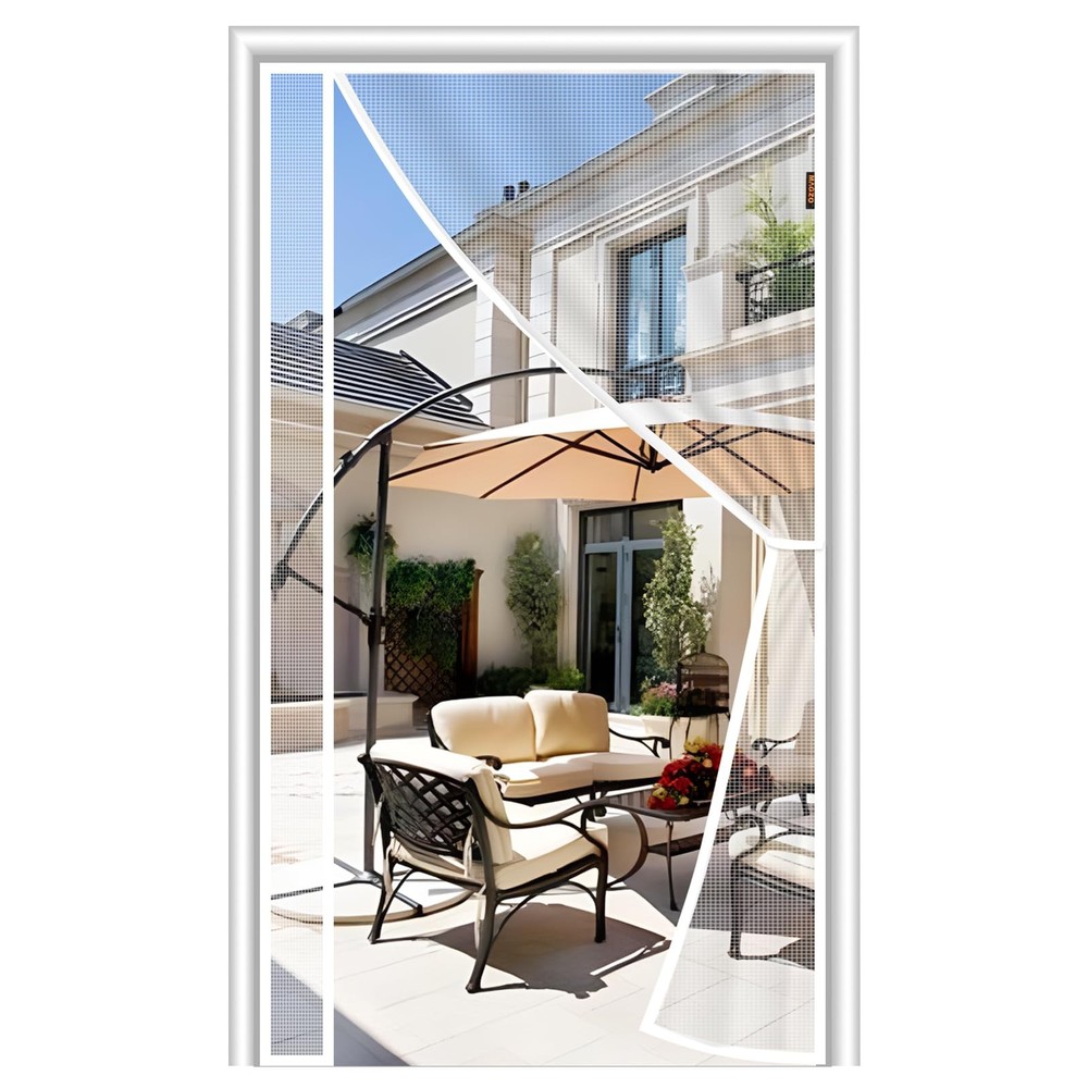 Magnetic Screen Door White 32'' x 80'', Reversible Left Right Side Opening, U...