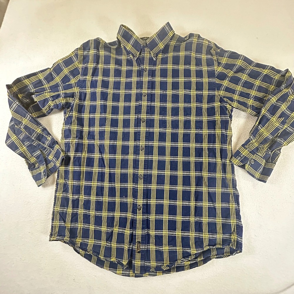 Chaps Ralph Lauren Mens LARGE Blue Yellow Plaid Long Sleeve Button Down Shirt